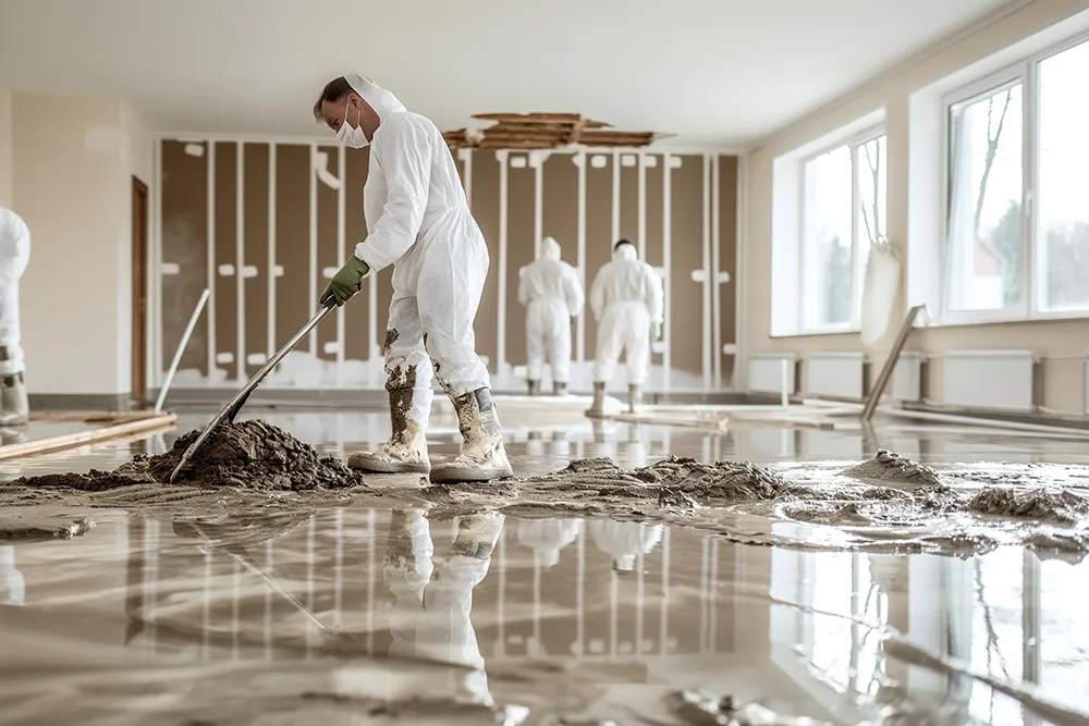 a cleanup team cleaning a commercial building