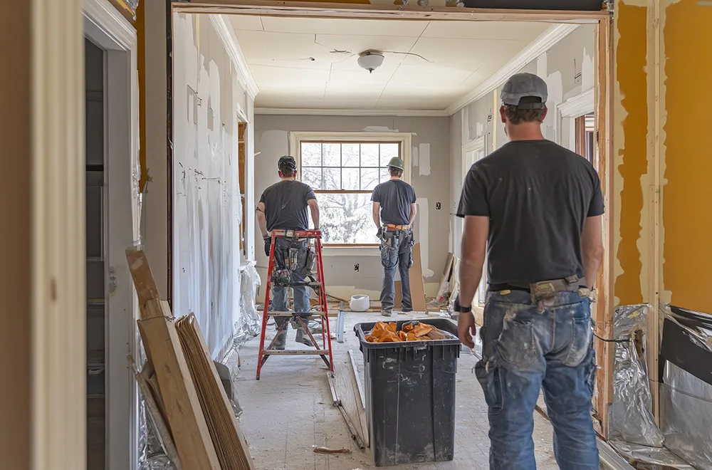 renovation workers in a house working on renovations