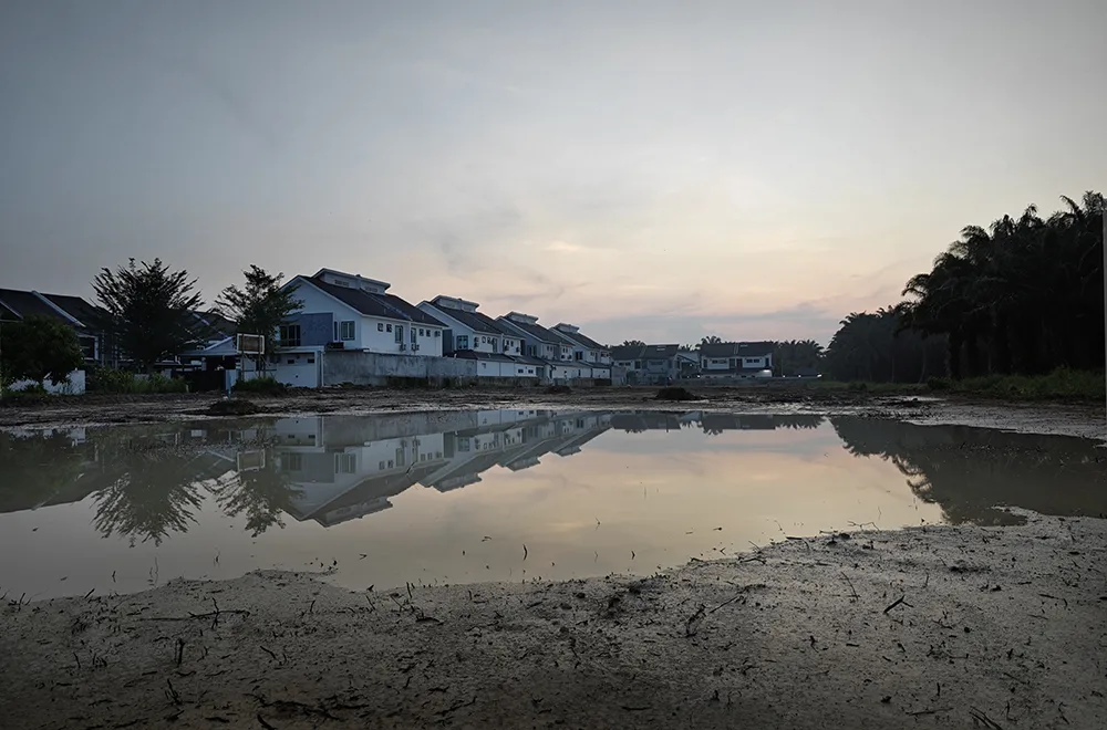 black-water water standing in a neighborhood after a flood