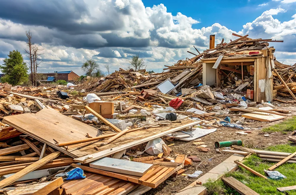 debris of a house after a tornado