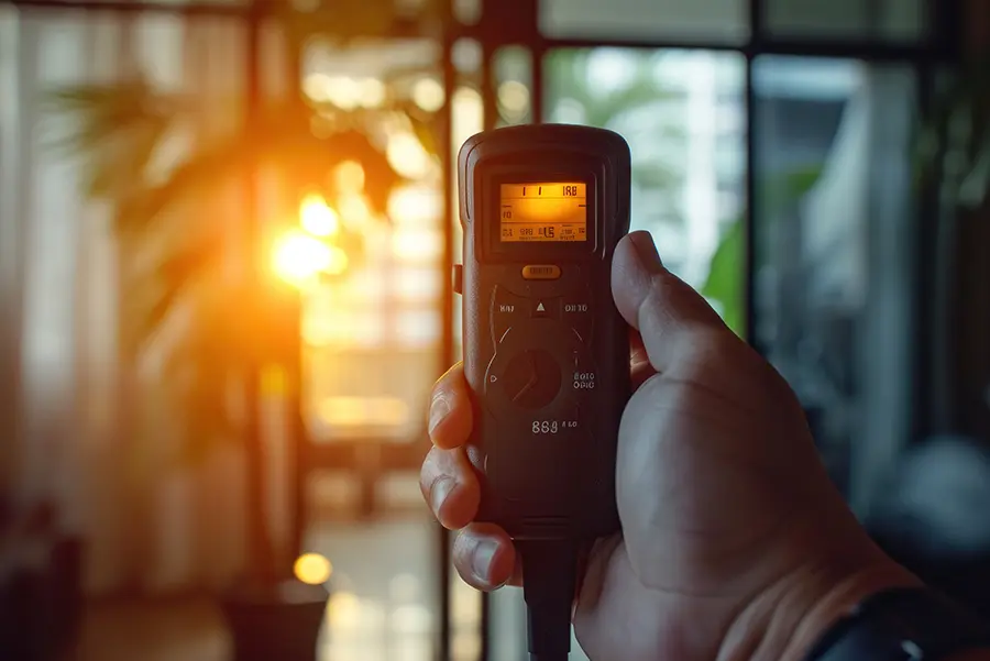 person using a hygrometer