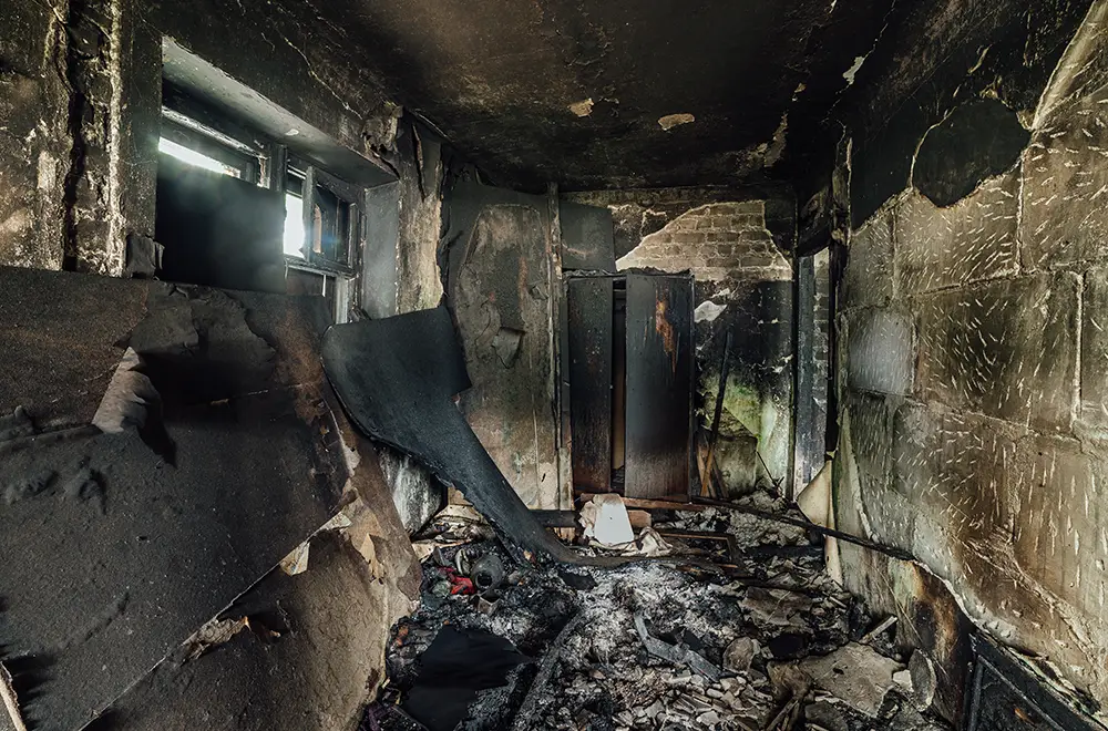 a house water damaged after a fire was put out