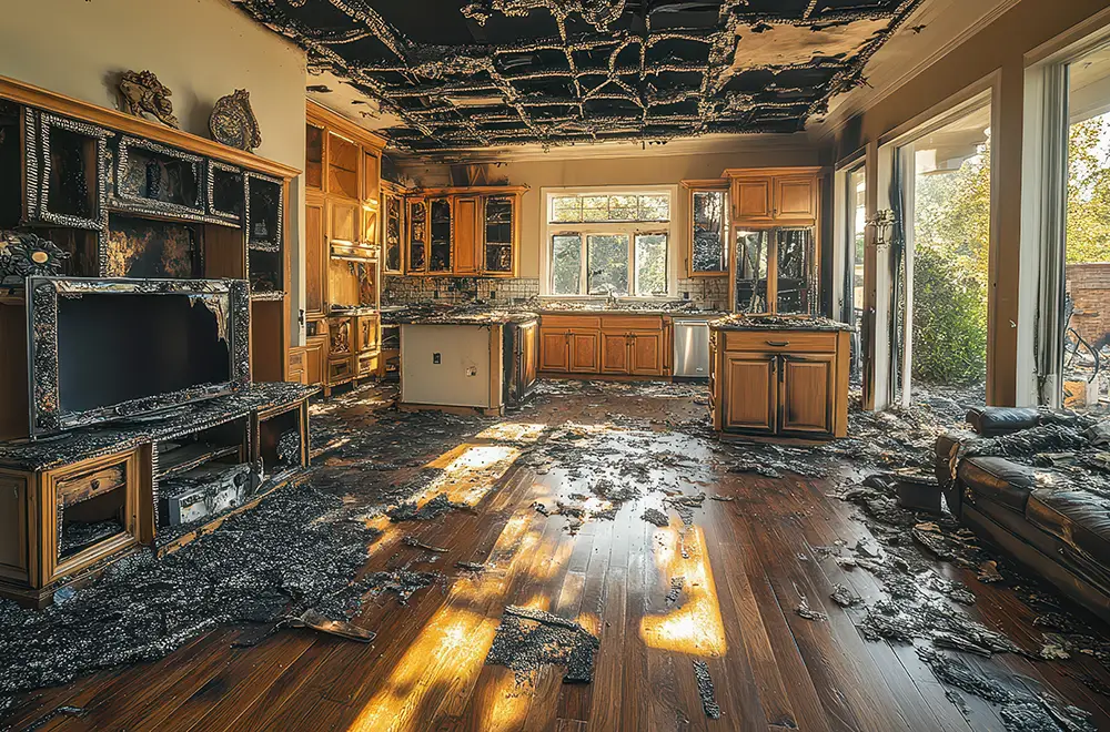 a fire damaged house