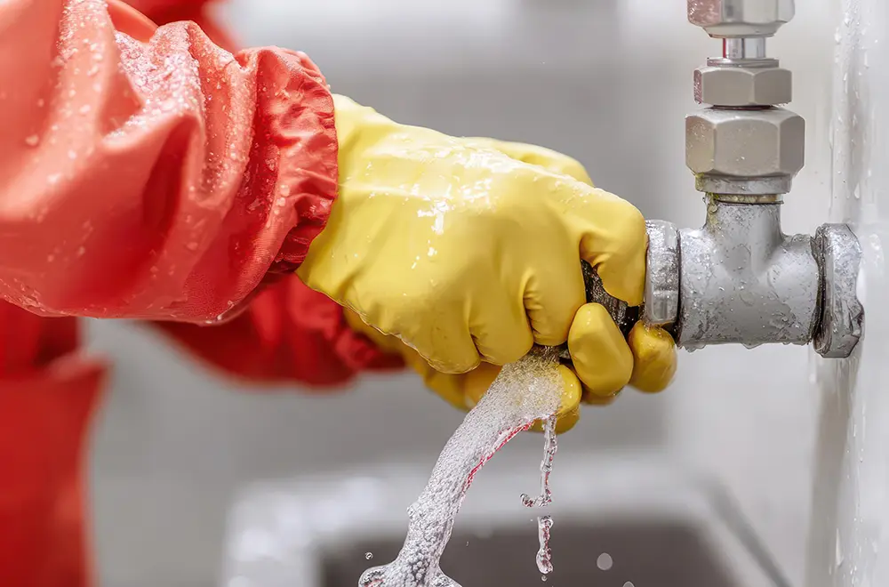 a man trying to fix a bursting pipe