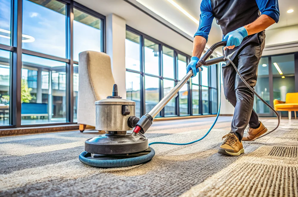 man cleaning a carpet to remove odor