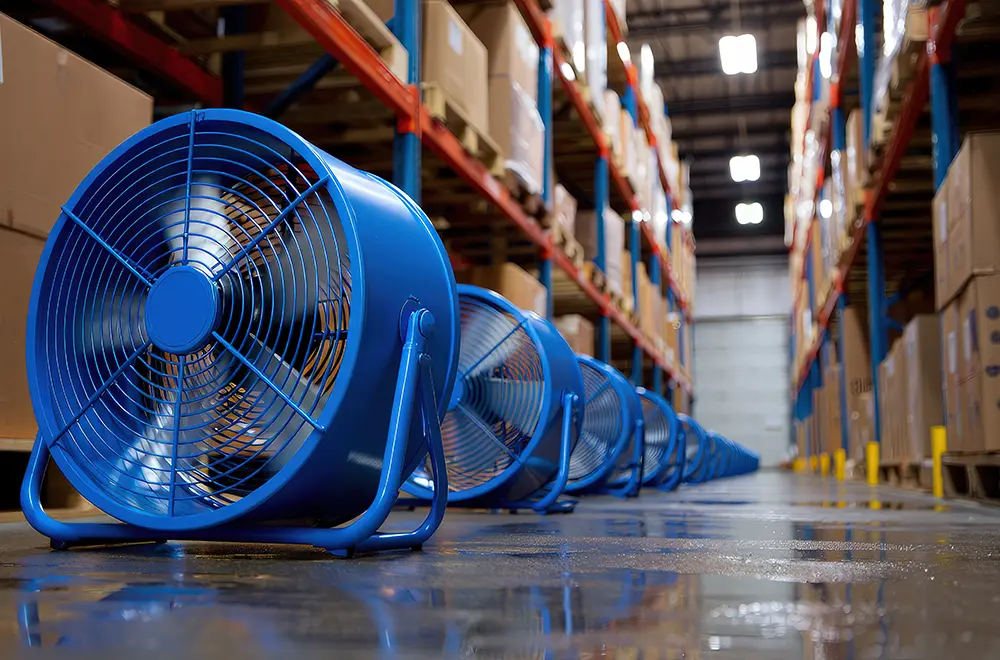 fans being used to dry out water damage