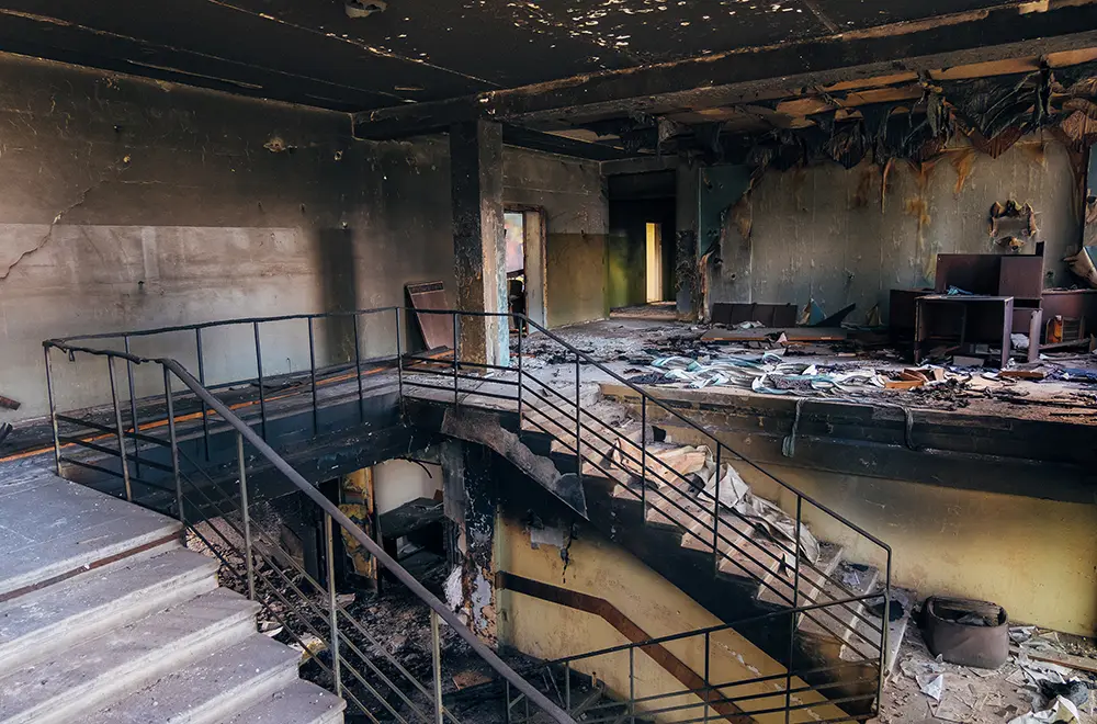 inside of a burnt building