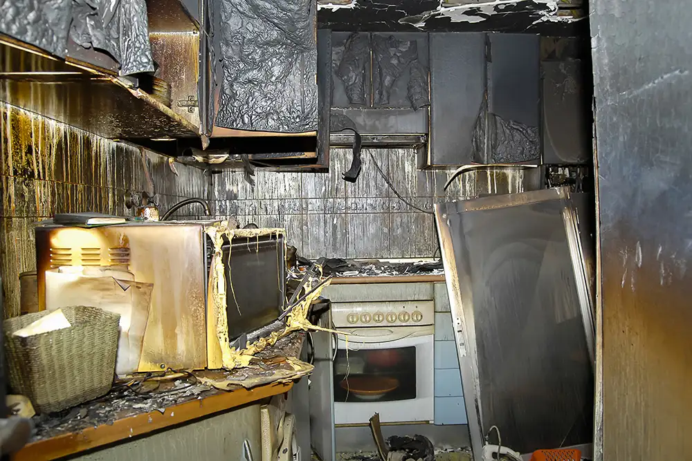a fire damaged kitchen