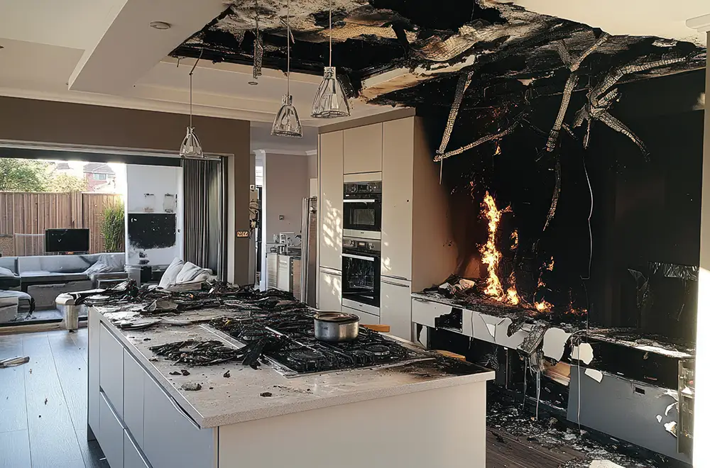 a fire in a house