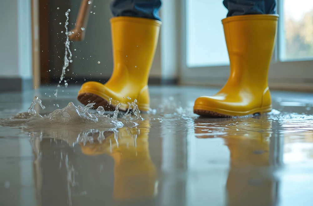 man standing in a flooded floor