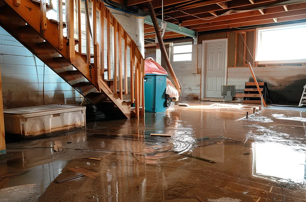 a flooded house basement