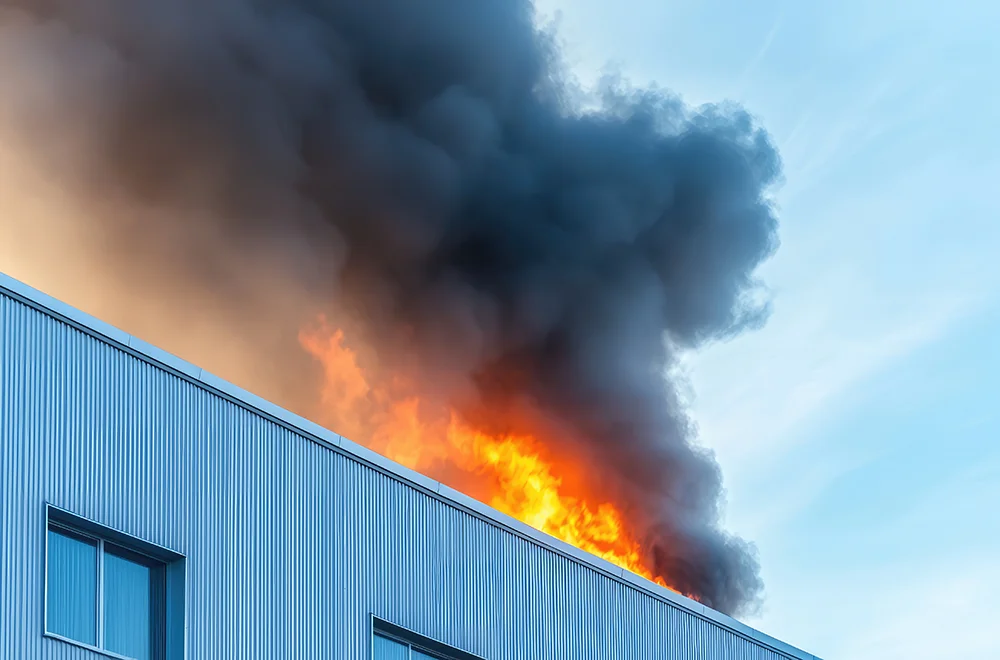 fire on the roof of a building