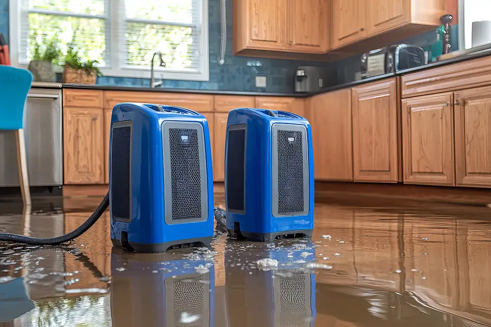 water extractors de-flooding a kitchen