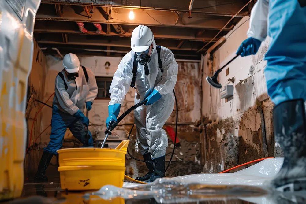 why-pcc-is-the-right-partner a cleaning team working in a basement