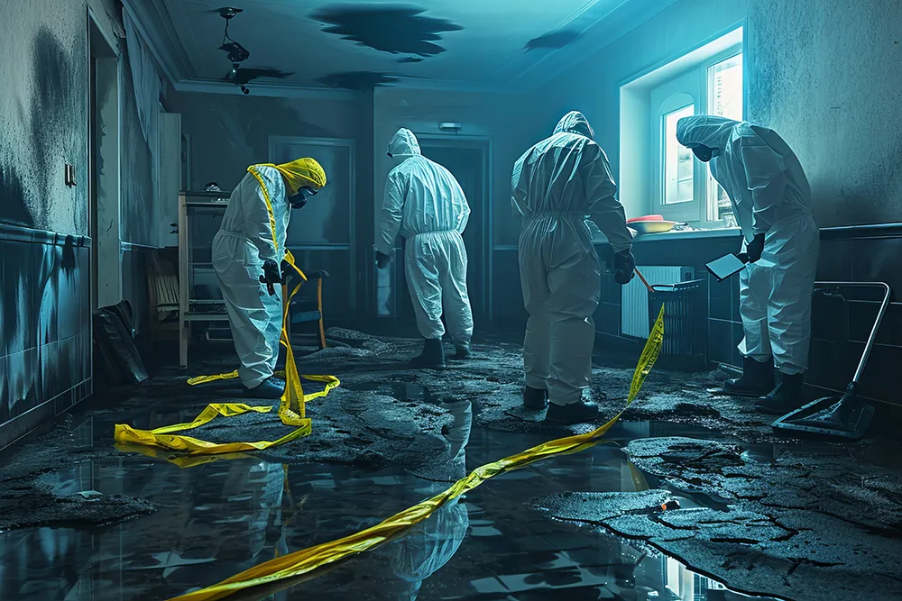 restoration team cleaning up a crime scene