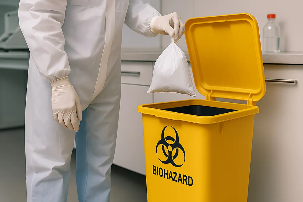 a man disposing of biozhard waste