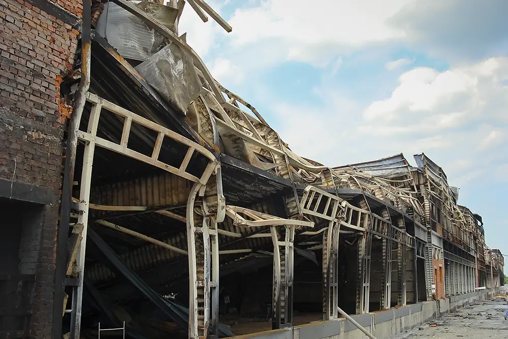 a burned commercial building