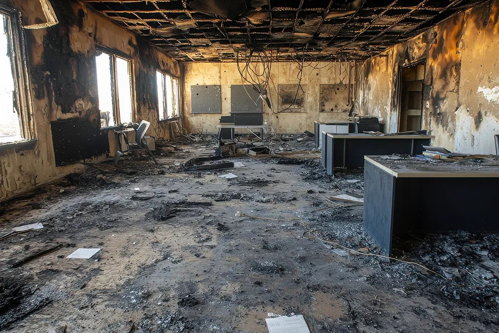 the fire damaged internal of a commercial building