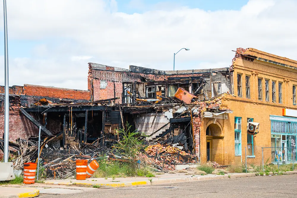 a building burnt by fire