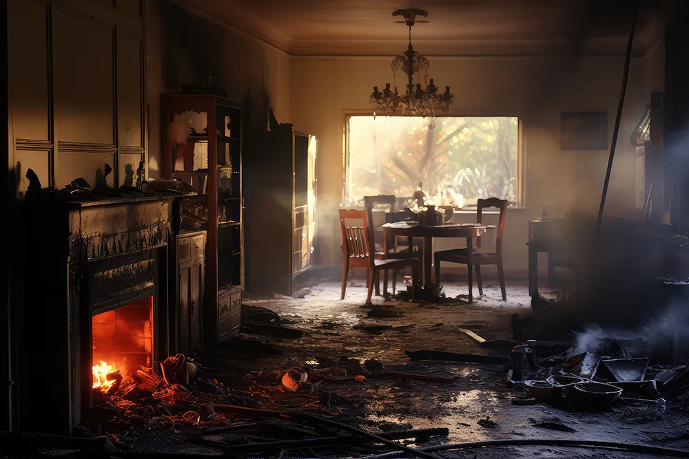 a fire damaged house
