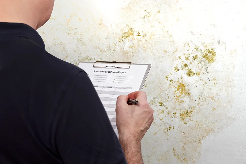 inspecting mold on the wall