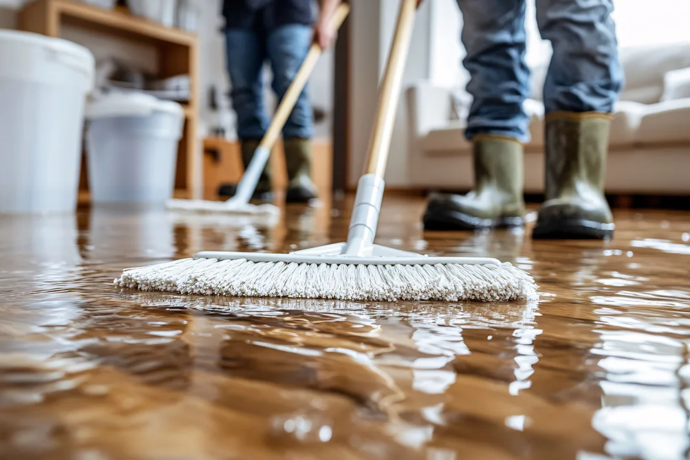 workers restoring a flooded home