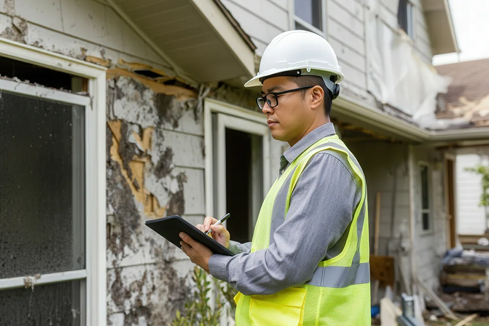 a inspection of a damaged house