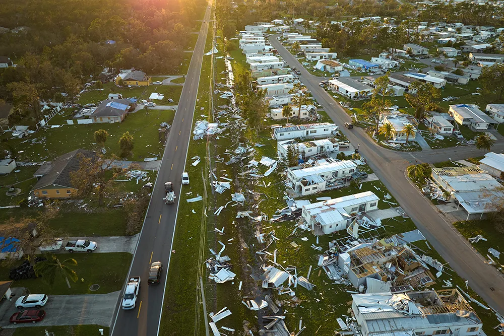 a storm damaged town