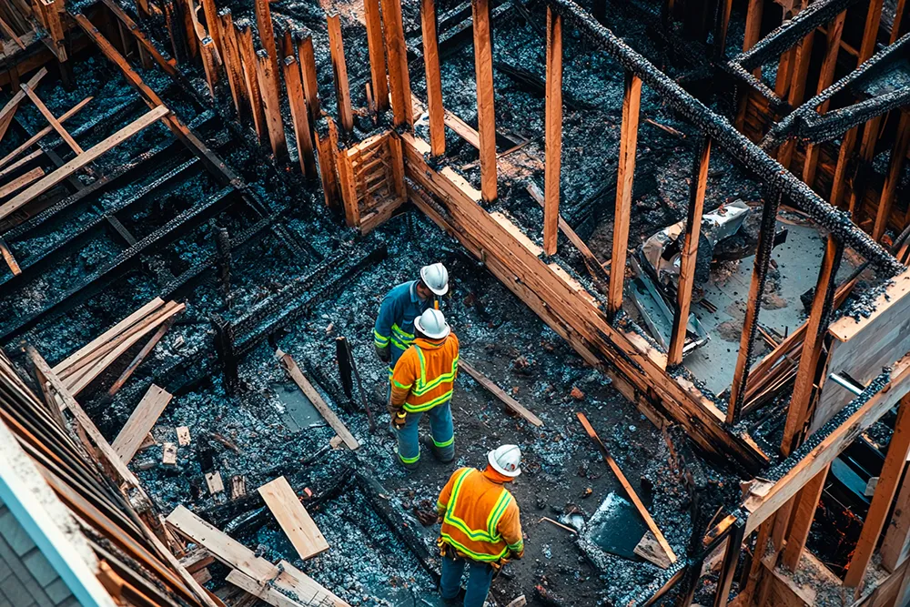 supporting-jenks-community a restoration team in a burnt building