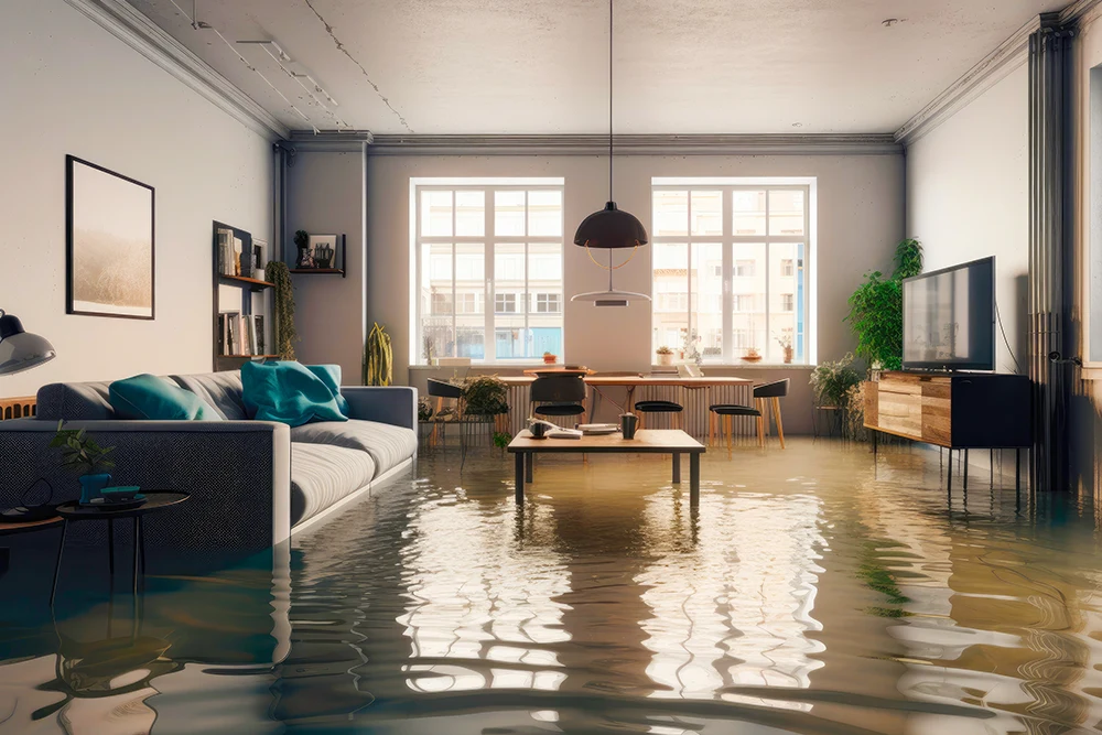 water damage in a houses lounge